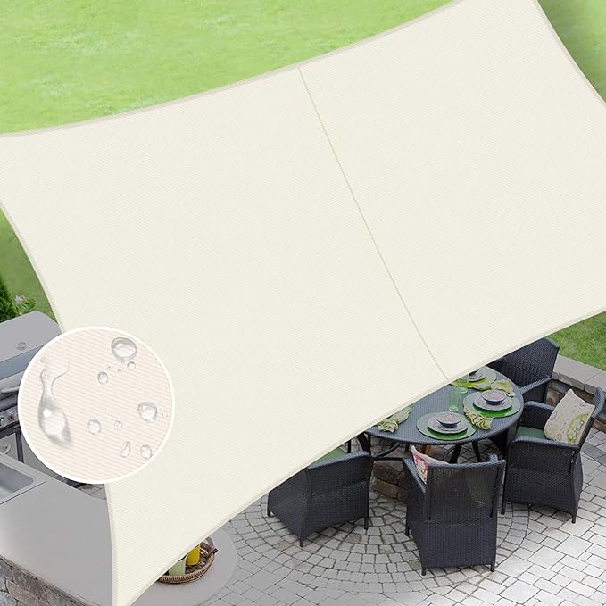 LOVE STORY Rectangle 7'x12' Waterproof Sun Shade Sail Canopy UV Block for Outdoor Patio Backyard Carport,Cream(We Make Custom Size)
