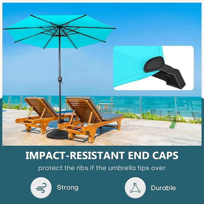 Abba Patio 11FT Lyon Outdoor Patio Umbrella Outdoor Table Umbrella with Push Button Tilt and Crank Market Umbrella 8 Sturdy Ribs UV Protection Waterproof for Garden Deck Backyard Pool, Turquoise