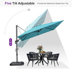 PURPLE LEAF 9'×9' Patio Umbrella with Base Outdoor Cantilever Umbrella with Cover Aluminum Square Offset Umbrella with 360-degree Rotation for Deck Pool Garden Turquoise Blue