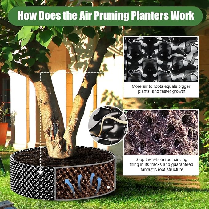 Air Pruning Containers, 40 Gallon Air Pruning Planters, Sturdy Plastic Roots Control Planter Container for Tree Grow Outdoor, Garden Self-Planting Planters, Size 24"x24", Black, 2P