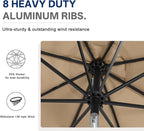 ABCCANOPY Durable Solar Led Patio Umbrellas with 32LED Lights 11FT (Khaki)