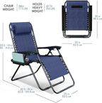 Nestl Zero Gravity Chairs, Portable Patio Lounge Chair Outdoor with Pillows & Cup Holder Trays, Adjustable Steel Mesh Reclining Camping Chair, Folding Patio Lawn Chair for Deck, Beach, Yard - Blue