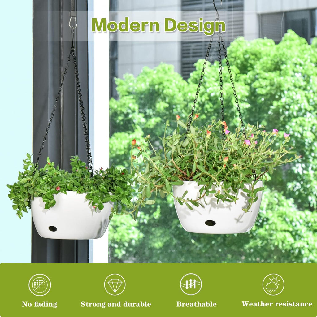 sungmor self watering hanging planter for indoor plants shown in use
