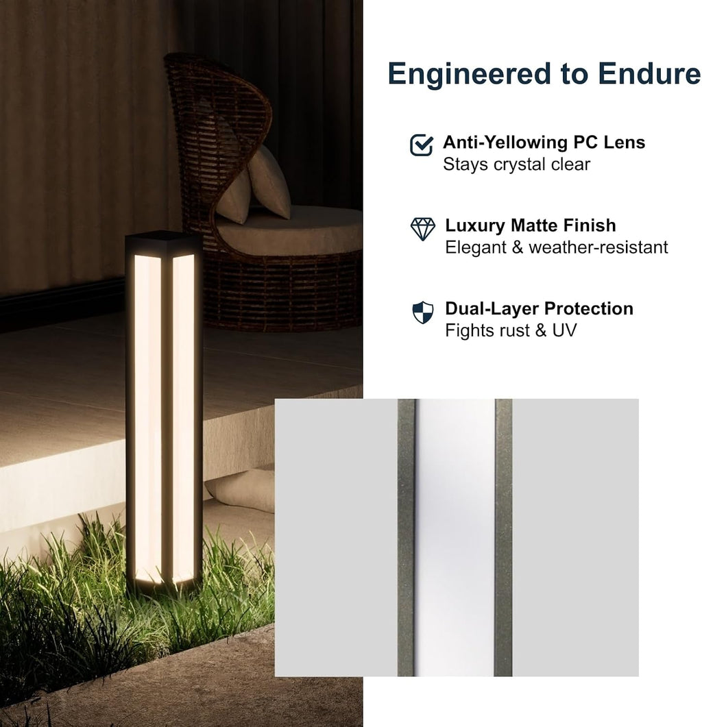 SkyGlow 32" Bollard Light, 12V/120V Aluminum LED IP65 Waterproof Outdoor Modern Landscape Path Lights, 3000K Curb Appeal for Garden Pathway Lawn Patio Courtyard Driveway Commercial