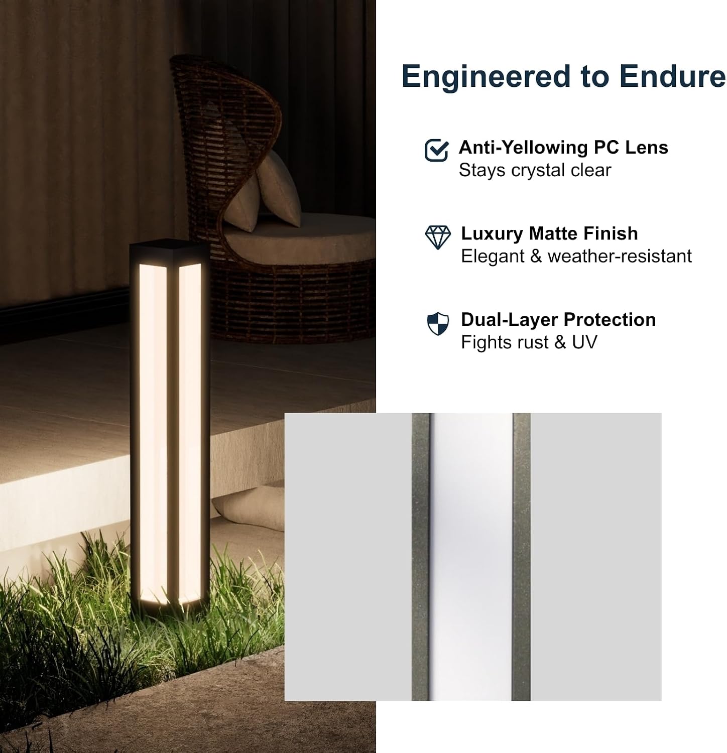 SkyGlow 32" Bollard Light, 12V/120V Aluminum LED IP65 Waterproof Outdoor Modern Landscape Path Lights, 3000K Curb Appeal for Garden Pathway Lawn Patio Courtyard Driveway Commercial