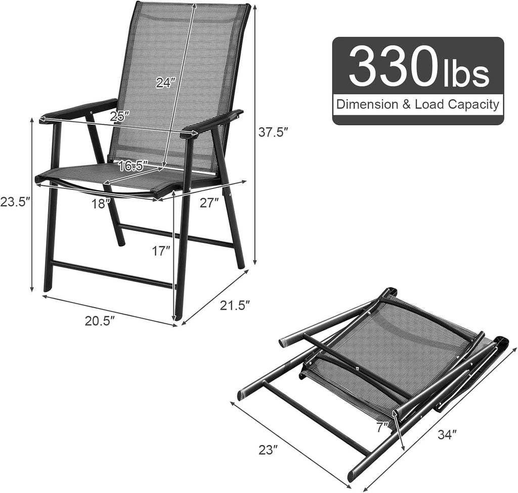 S AFSTAR Patio Chairs Set of 2, Outdoor Foldable Sling Chairs with Armrests, Folding Outdoor Chairs for Lawn Garden Backyard Poolside Porch (Gray)