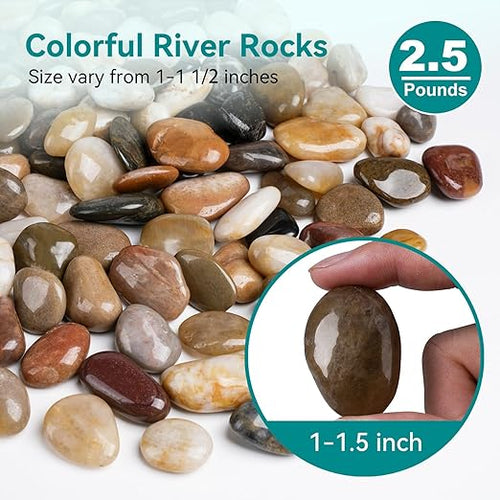 2.5 lbs Decorative Rocks for Potted Plants, 1-1 1/2 inch River Rocks for Plants, Garden Rocks Outdoor Landscaping, Polished Natural Stone for Walkways, Yard, Vases, Crafts