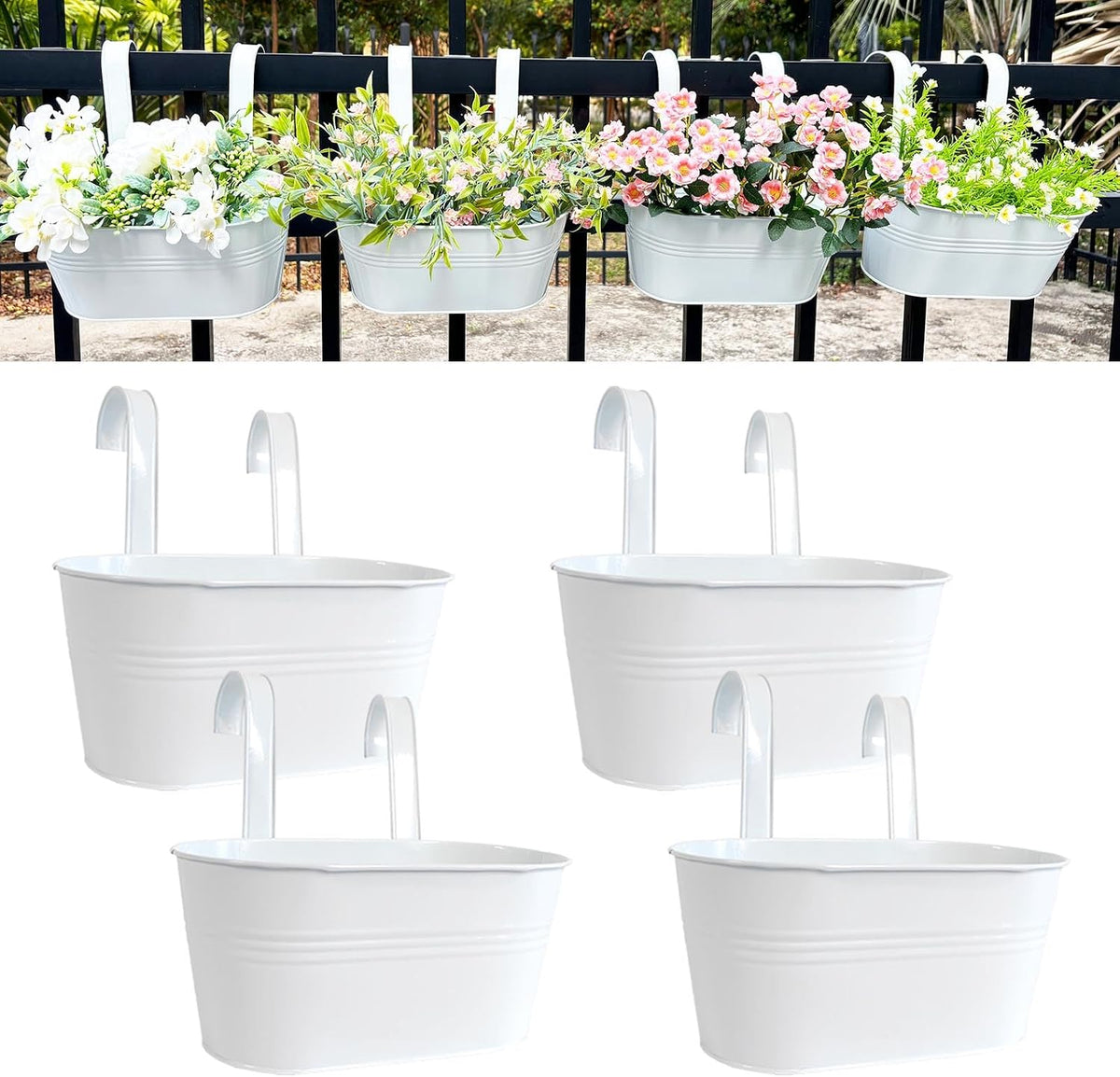 12" metal balcony fence railing planters for outdoor, main product view