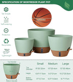 12/10/8 Inch Self Watering Pots for Indoor Plants Plastic Large Plant Pot for Outdoor Plants, Water Level Window & Spacious Reservoir Flower Pots Decorative Planter with Drainage and Tray (Green)