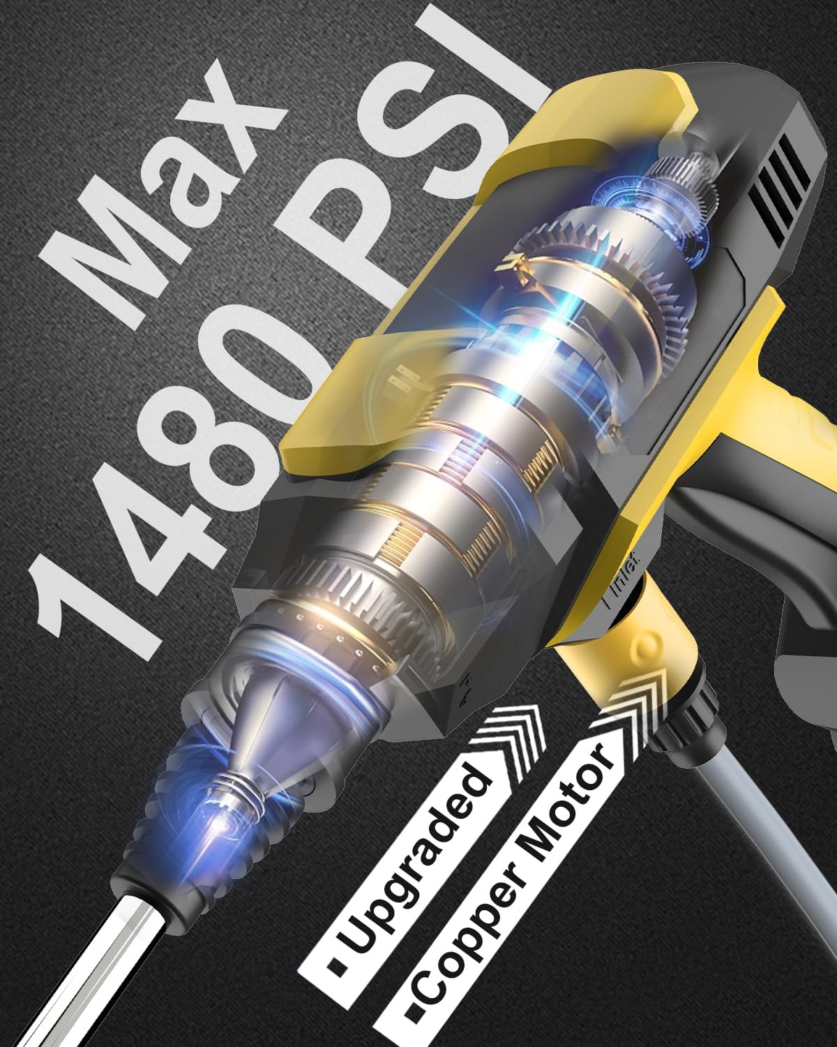 cordless pressurewasher - max 1480 psi battery powered, close-up detail