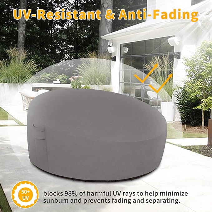 Easy-Going Heavy Duty 600D Outdoor Daybed Cover 75 Inch UV Resistant Patio Round Sofa Cover Waterproof Outdoor Canopy Daybed Sofa Cover with Air Vent 75" Dia x 35"/18" H, Grey