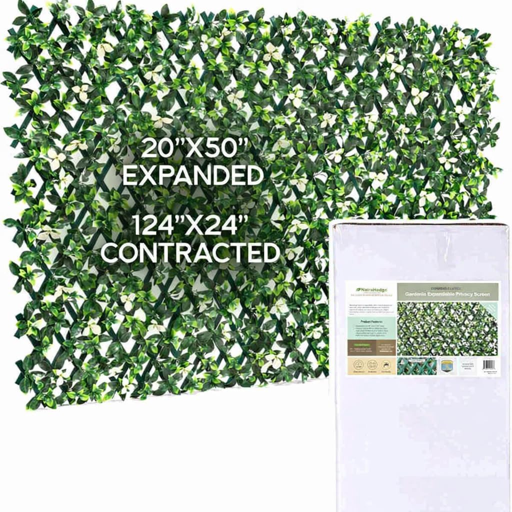 natrahedge artificial privacy grass wall decor, white gardenia shown in use