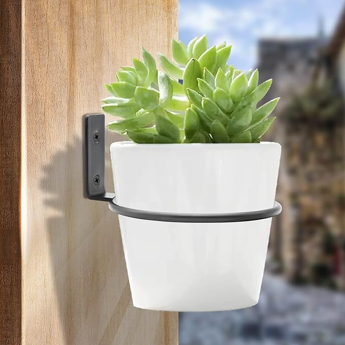 2 Pack 6 inch Flower Pot Holder Ring, Flower Pot Holder Ring Wall Mounted Set Wall Mounted Metal Planter Hanger Matte Black Hanging Plant Holder