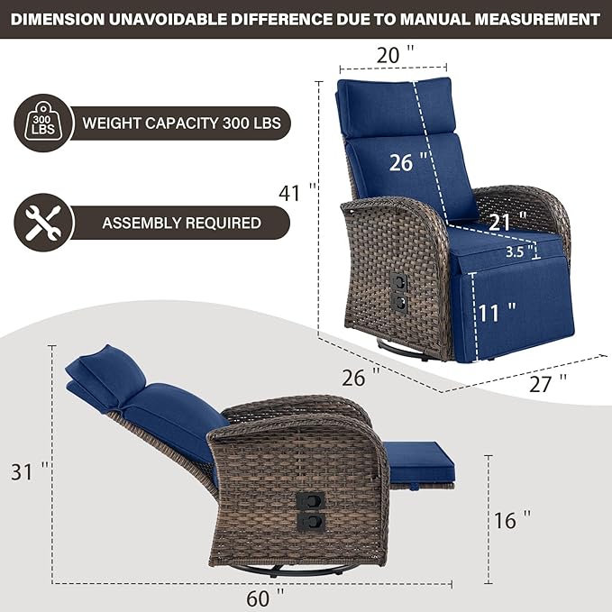 Belord Dual-Adjust Outdoor Swivel Recliner Chair – Wicker Reclining Patio Chair with Adjustable Backrest and Footrest, All-Weather Wicker Chaise Lounge Chair Outdoor for Pool Deck (2.0)
