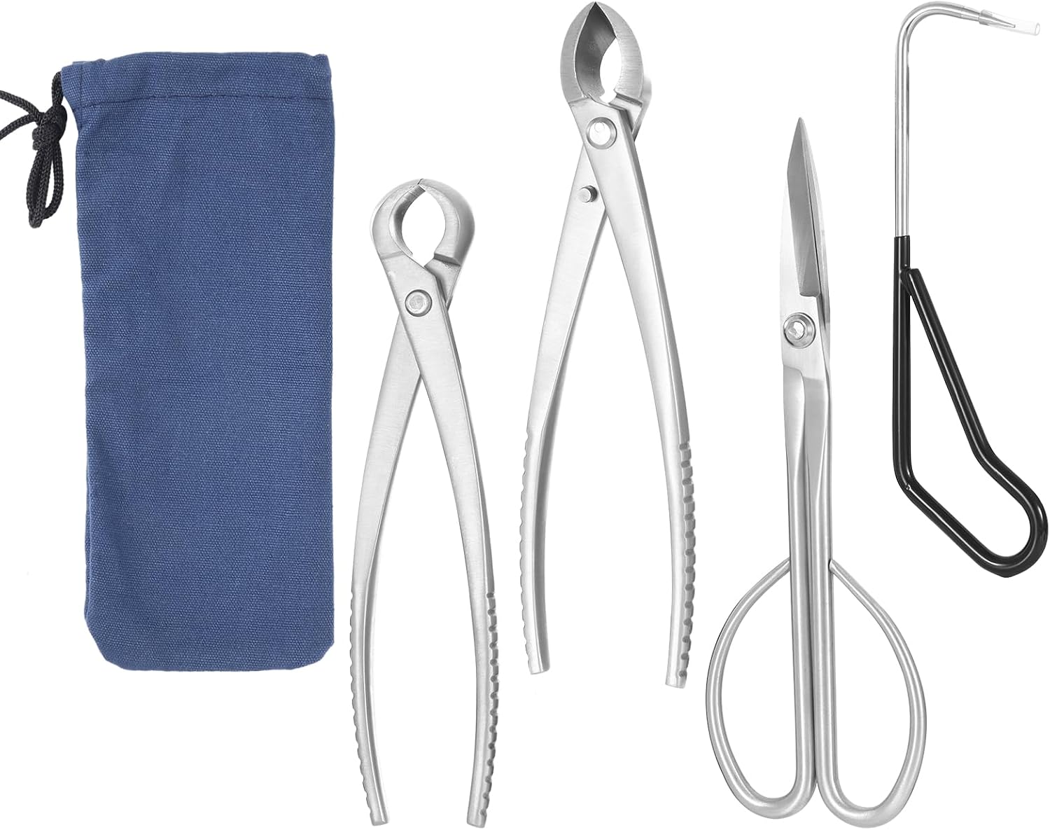 4 Piece Bonsai Tools Set, Knob Cutter,Concave Cutter,Plant Care,Root Hook | Bonsai Care Kit with Storage Bag, Stainless Steel, Ergonomic Non-Slip Handle, Lightweight, for Bonsai Succulents