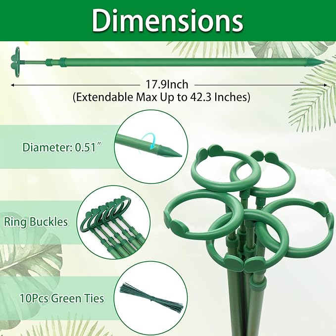 Extendable Plant Stakes, Length Scalable from 17.9IN to 42.3IN Plant Support Stake, Orchid Sticks with Clips for Indoor Outdoor,Garden Stakes for Plant,Tomato,Vegetables,Monstera,Vine - 3Pack