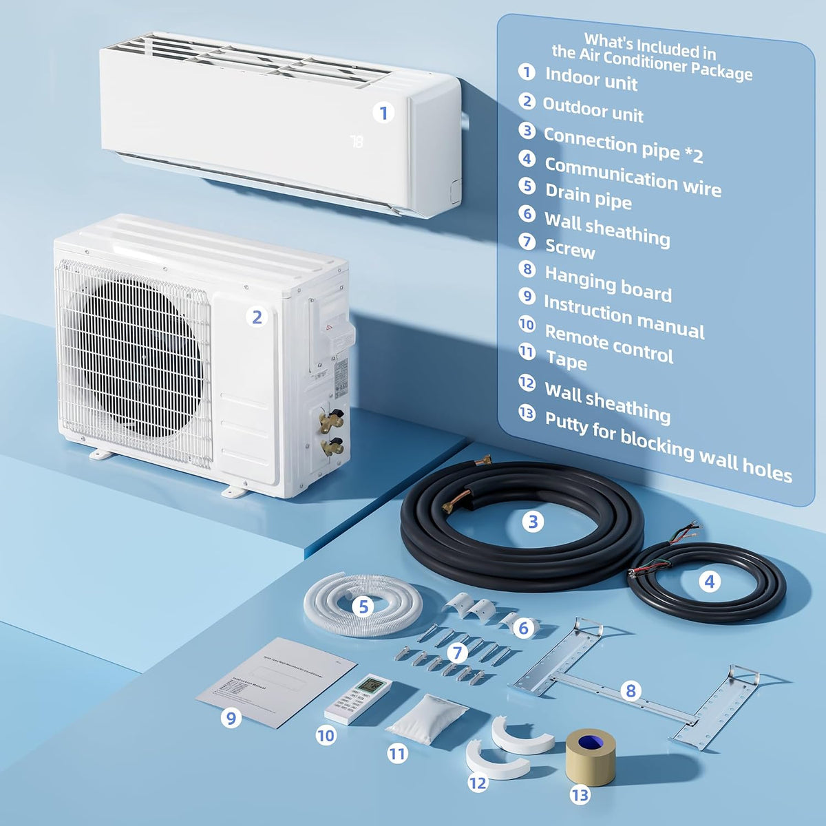 12000btu mini split air conditioner& heater, 17 seer2, package contents