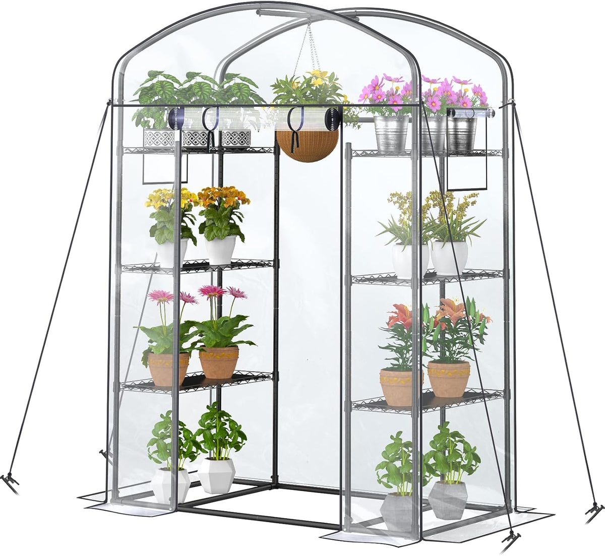 walk-in greenhouse with height-adjustable shelves, heavy duty green, main product view