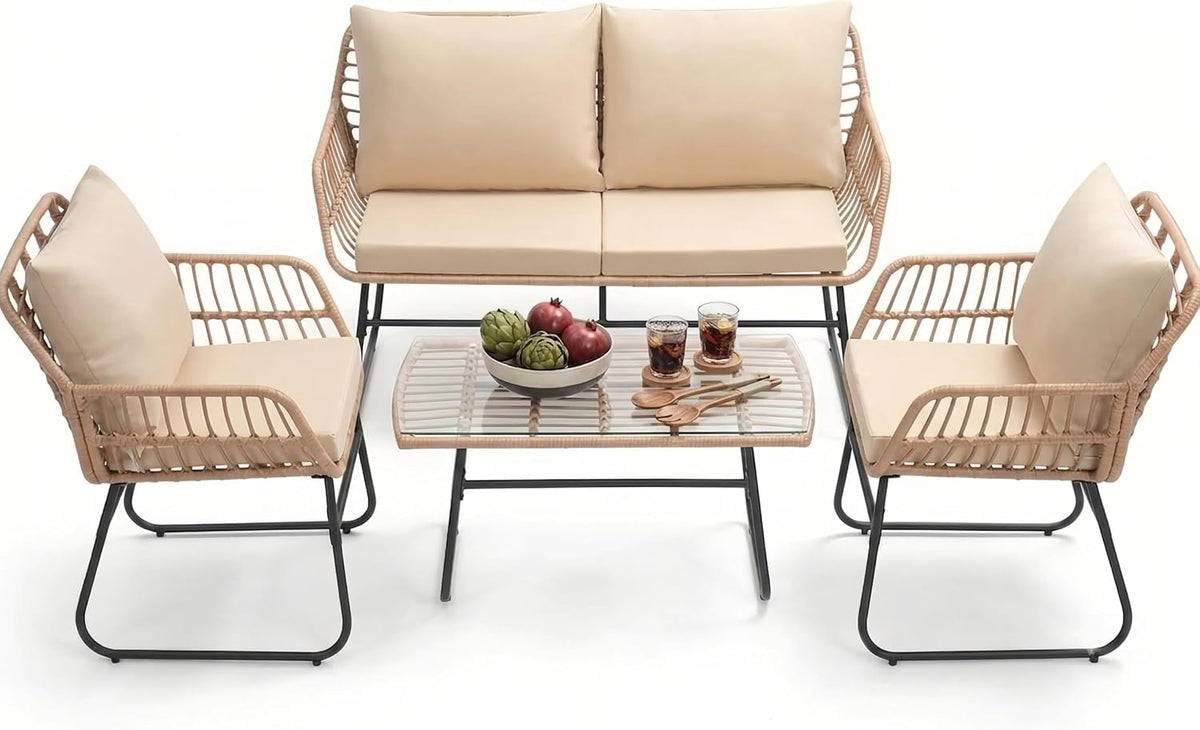 krofem 4-piece outdoor patio furniture set, natural/beige, main product view