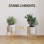 Adjustable Metal Plant Stand Indoor, Mid Century Modern Outdoor Planter Holder for 8 to 14 Inch Pots, Heavy Duty 160 LB Load, Corner Floor Stand for Home Garden Decor Golden 2 Pack