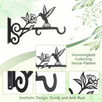 4-Pack Aesthetic Plant Hangers Outdoor – 10 Inch Metal Hanging Plant Bracket with Beautiful Hummingbird Pattern – Anti Rust Plant Hooks for Hanging Plants, Bird Feeder, Windchime, Lantern