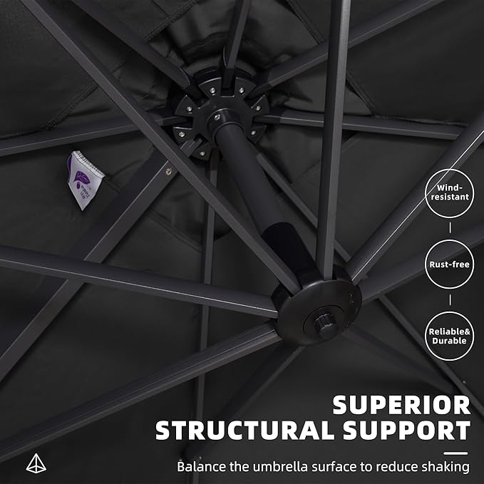 PURPLE LEAF 10' X 13' Patio Umbrella Outdoor Cantilever Rectangle Umbrella Aluminum Offset Umbrella with 360-degree Rotation for Garden Deck Pool Patio Black