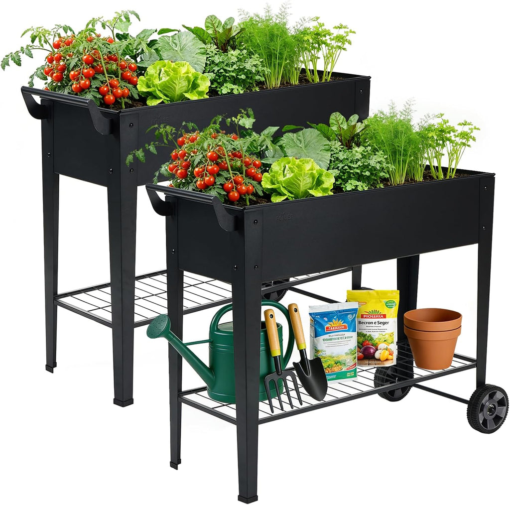 32" tall elevated raised garden bed with wheels, main product view