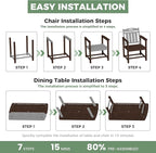 HDPE Outdoor Patio Dining Set with Table & 6 Chairs, All-Weather 7-Piece Outdoor Table and Chairs, 2" Umbrella Hole, Patio Furniture for Garden, Backyard, Deck | Brown