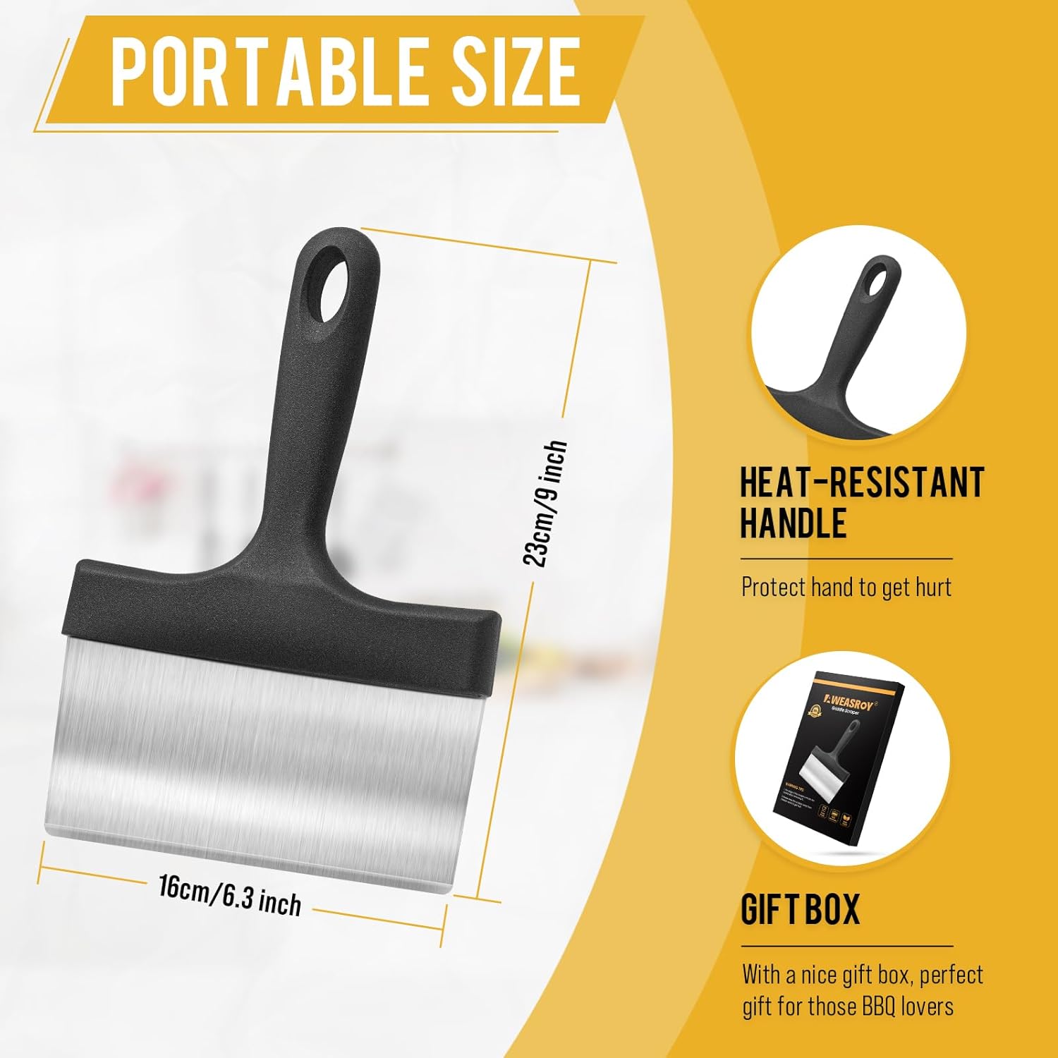 Heavy Duty Griddle Scraper for Blackstone with 5" Handle | Sturdy Food Scraper Tool Kitchen for Blackstone Grill Accessories,Outdoor Barbecue Turners Tools