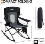 Portal Outdoor Rocking Chair Camping Folding Portable Rocker with Cup Holder Side Pocket Carry Bag, Support 350LBS (Mesh Black)