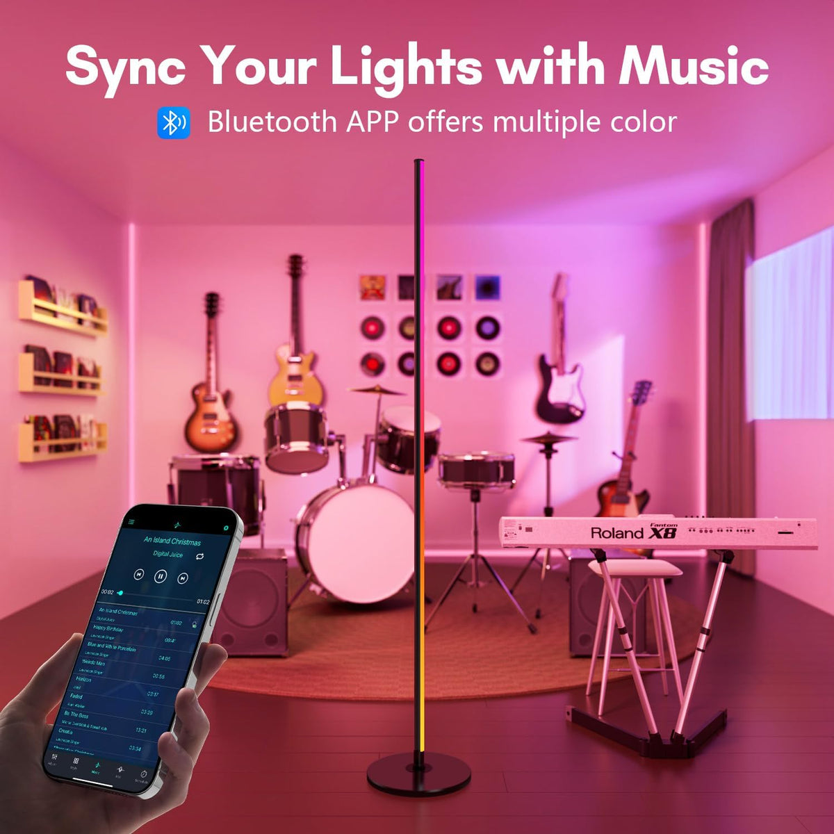 bright led rgb+ic corner floor lamp with app shown in use