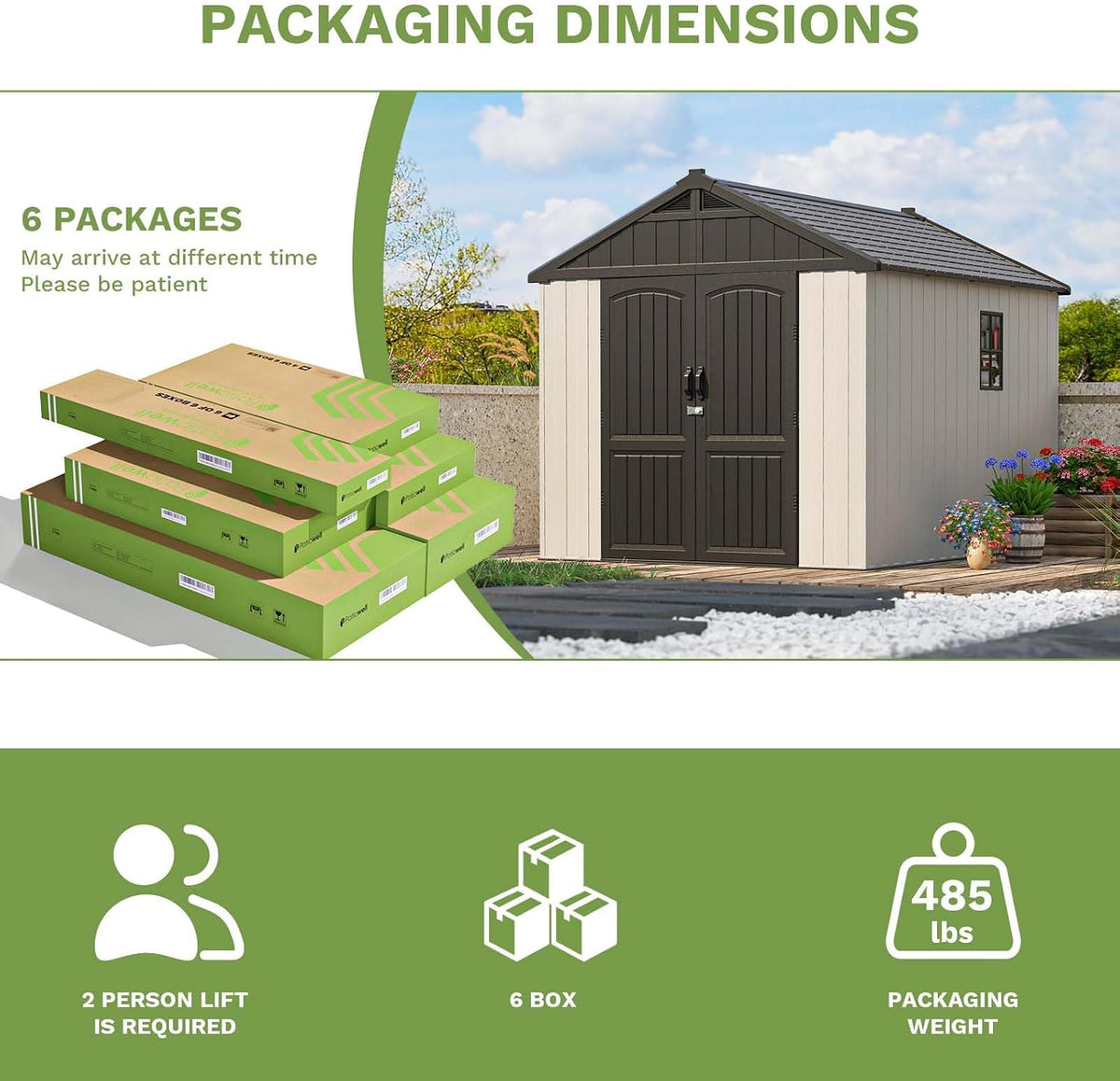 patiowell 8x10 ft resin outdoor storage shed with on a desk or shelf