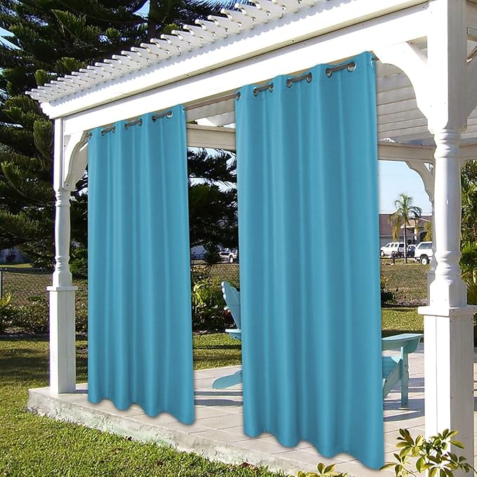 BONZER Outdoor Curtains for Patio Water Resistant Heavy Privacy Light Filtering Grommet Outside Curtains for Porch, Pergola, Gazebo, 1 Panel, 84W x 95L inch, Teal