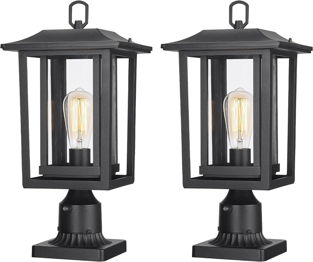 Beionxii 19Inch Dusk to Dawn Outdoor Post Lights,Lamp Post Light Fixture | Waterproof with Pier Mount Base,Anti-Rust Aluminum Lamp Posts Outdoor Lighting for Garden,Patio,Hardwired 120V,A197P-2PK/BS-N