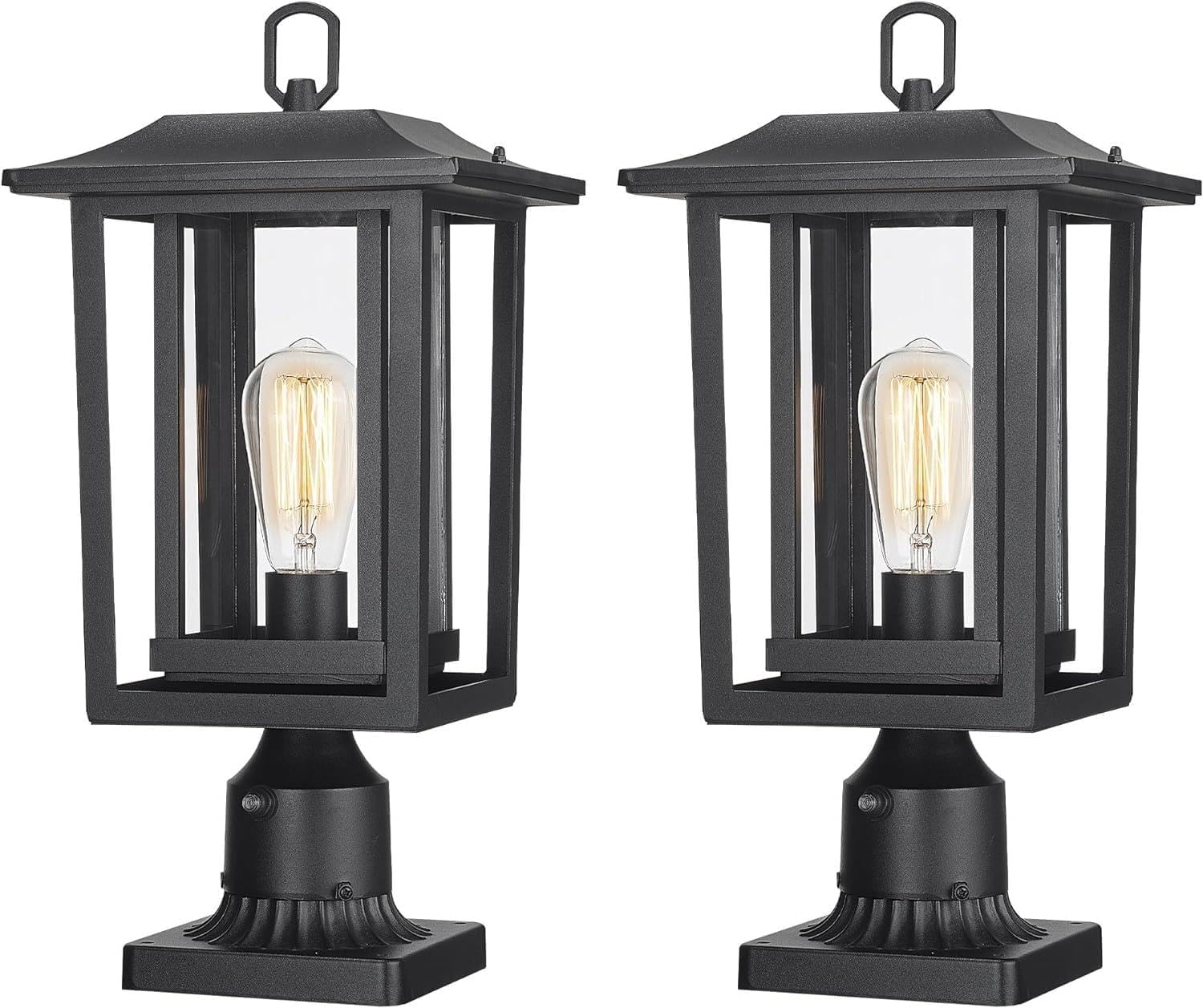 Beionxii 19Inch Dusk to Dawn Outdoor Post Lights,Lamp Post Light Fixture | Waterproof with Pier Mount Base,Anti-Rust Aluminum Lamp Posts Outdoor Lighting for Garden,Patio,Hardwired 120V,A197P-2PK/BS-N