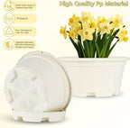 5 Pack 10.5 inch Plant Pots,Planter-Pots-for-Plants，Plastic Flower Pot for Indoor Outdoor Plants with Drainage Holes & Trays, Decorative Garden Containers Sets for Houseplants