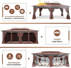 COBIZI Gazebo 12x20 Heavy Duty Gazebos with Curtain and Netting Outdoor Gazebo Canopy Double Roof Patio Gazebos with Metal Steel Frame for Patio, Deck, Backyard-Brown