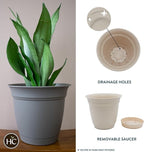 The HC Companies Eclipse Round Planter with Saucer - Outdoor & Indoor Plant Pot with Drainage Holes - Lightweight, UV-Resistant Plastic Pots for Plants, Flowers & Herbs (8" Cottage Stone, Pack of 1)