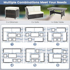 Tangkula 7 Pieces Wicker Patio Furniture Set, Rattan Sofa with Coffee Table, Ottomans & White Cushions, Sectional Conversation Sofa Set for Porch, Poolside, Balcony Yard Garden (White)