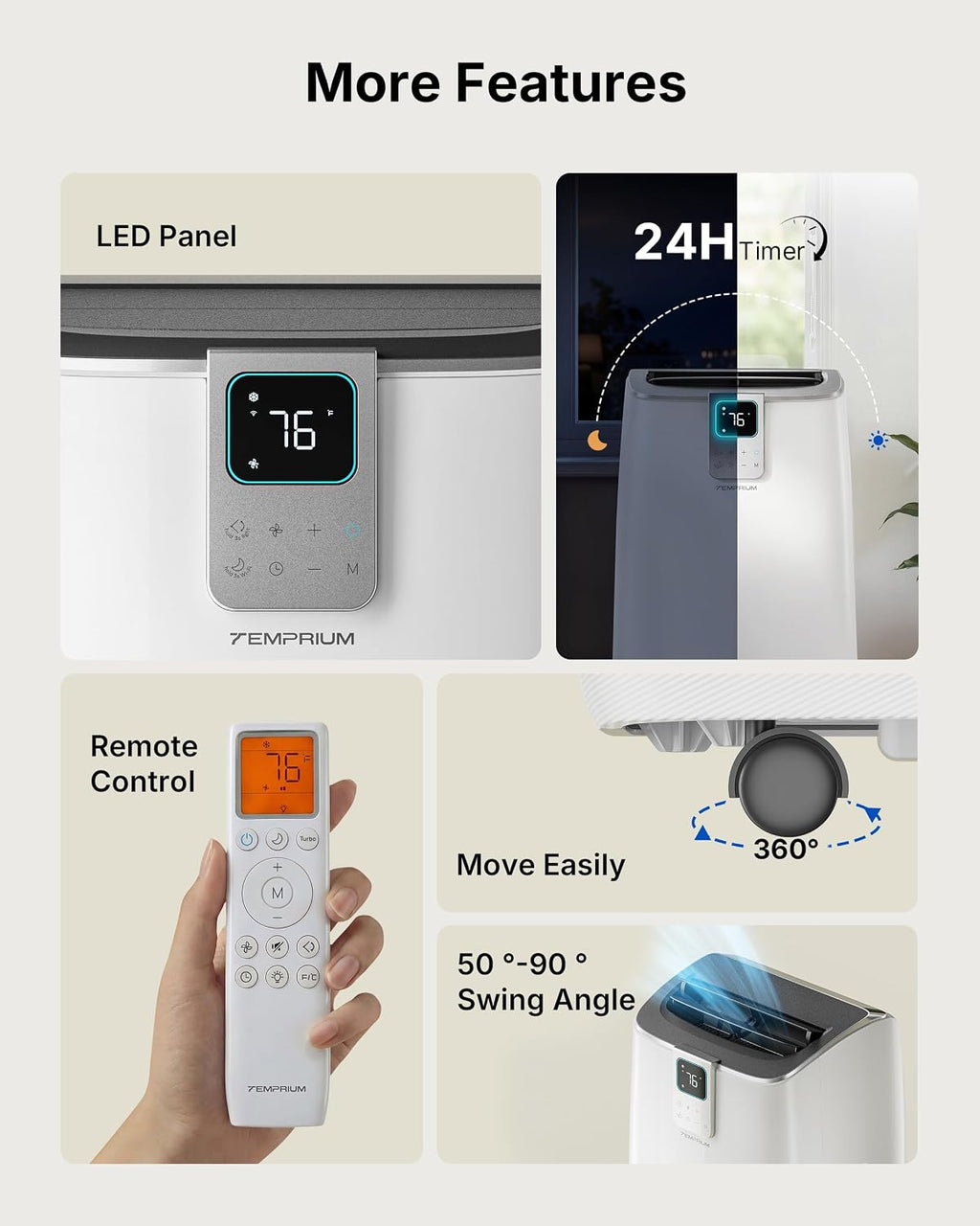14,000 btu portable air conditioner, 4-in-1 smart ac, view 9
