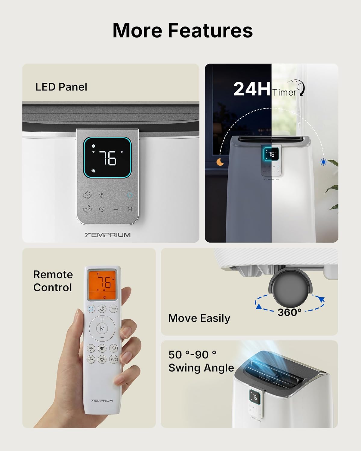 14,000 btu portable air conditioner, 4-in-1 smart ac, view 9