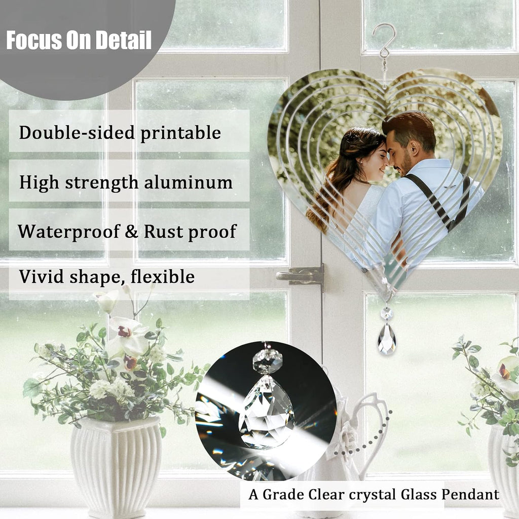 4Pack 10inch Sublimation Wind Spinner Blanks 3D Aluminum Metal Wind Sculpture Kinetic Spinners for Yard and Garden Indoor Art Ornaments Hanging Decoration (Heart)