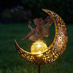 MEBRUDY Fairy Solar Garden Outdoor Decor, Moon Figurine Light Stake Housewarming Ornament for Patio, Lawn, Yard, Pathway, Unique Gift Ideas for Gardening, Mom, Grandma, Women