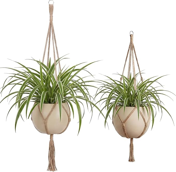 EBOOT 2 Pack 33 48 Inch Large Macrame Plant Hanger Rope to Hang Flower Pot Plant Holder for Indoor Outdoor Decorations, 4 Legs (Linen Color)
