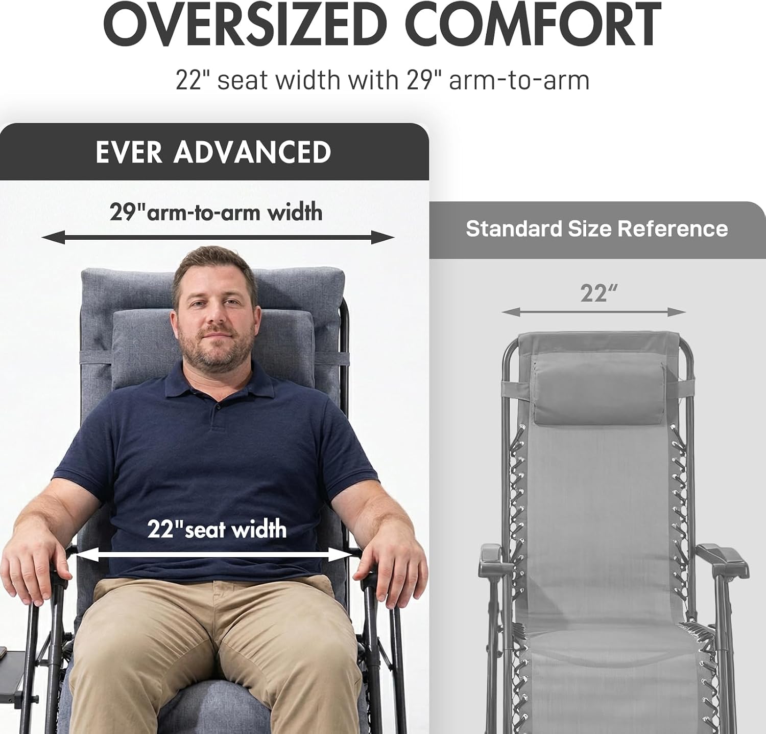 EVER ADVANCED Aluminum Zero Gravity Chair, 2.4" Padded, 350 lb Capacity | Oversized Reclining Lounge Chair with Adjustable Headrest and Side Table, Foldable for Camping, Patio, Lawn and Indoor Use