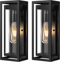 15" Outdoor Wall Lights, Black Exterior Lighting Fixtures, 2 Pack | Large Size, Anti-Rust, Waterproof, Tempered Glass, Easy Installation, Modern & Classic Outdoor Sconces for House Porch Garage