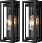 15" Outdoor Wall Lights, Black Exterior Lighting Fixtures, 2 Pack | Large Size, Anti-Rust, Waterproof, Tempered Glass, Easy Installation, Modern & Classic Outdoor Sconces for House Porch Garage
