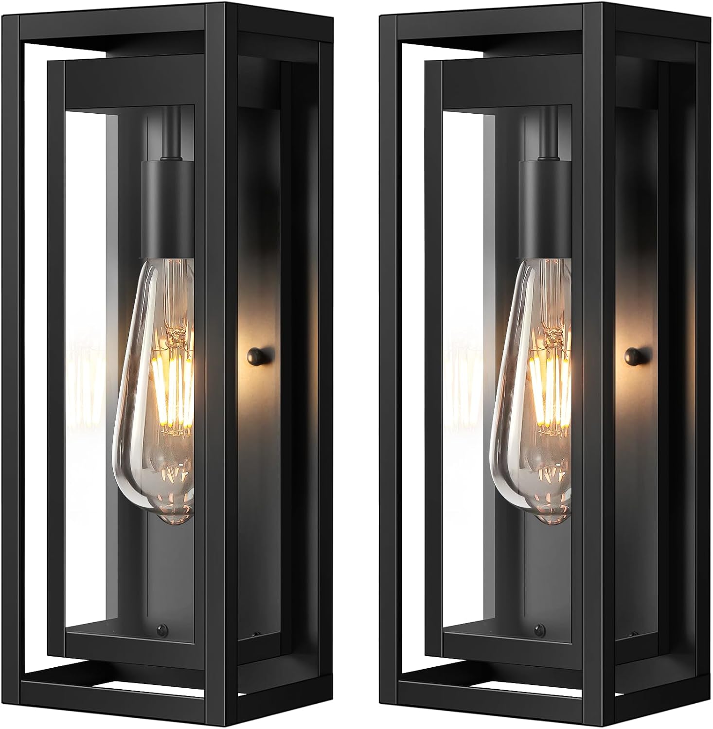 15" Outdoor Wall Lights, Black Exterior Lighting Fixtures, 2 Pack | Large Size, Anti-Rust, Waterproof, Tempered Glass, Easy Installation, Modern & Classic Outdoor Sconces for House Porch Garage