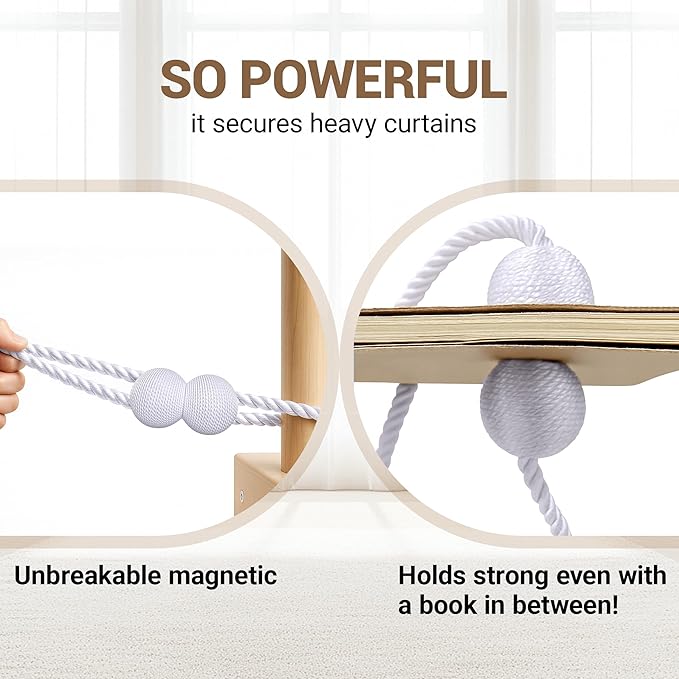 Hion Magnetic Curtain Tiebacks White 4 Pack, Curtain Tiebacks Buckles Holdbacks Holders Hooks Clip for Home Bedroom Office Decorative Thick or Thin Curtain