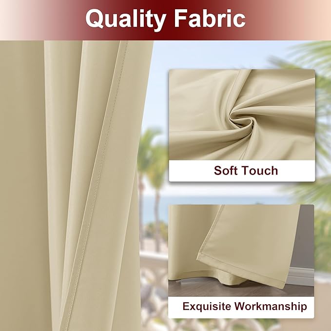 HolidayIdeas Grommet Outdoor Curtains for Patio Waterproof 8 Pcs All Weather Balcony Outside Curtains for Apartments, Gazebo, Pergolas, Porch, 54x120 Inch, Cream